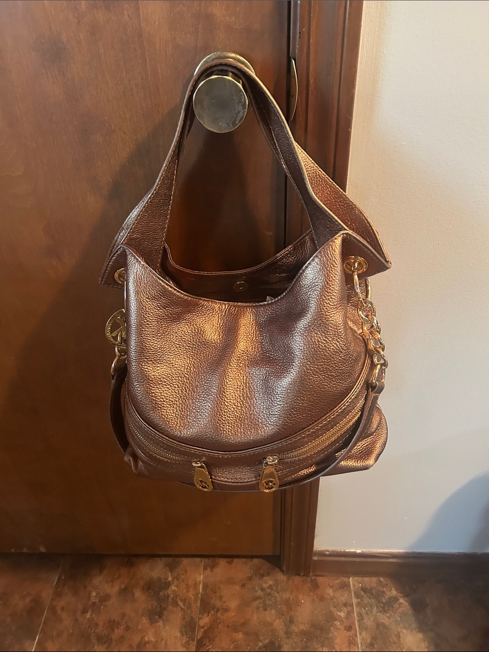 MICHAEL Michael Kors Metallic Brown Pebbled Leather Shoulder Bag